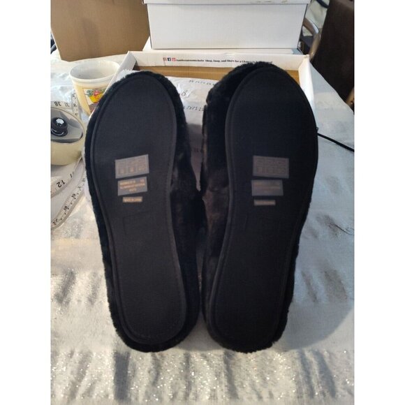Bamboo Women's Black Fur Rhinestone Slingback Slippers Comfy Warmness Size 9‎ - Picture 2 of 8